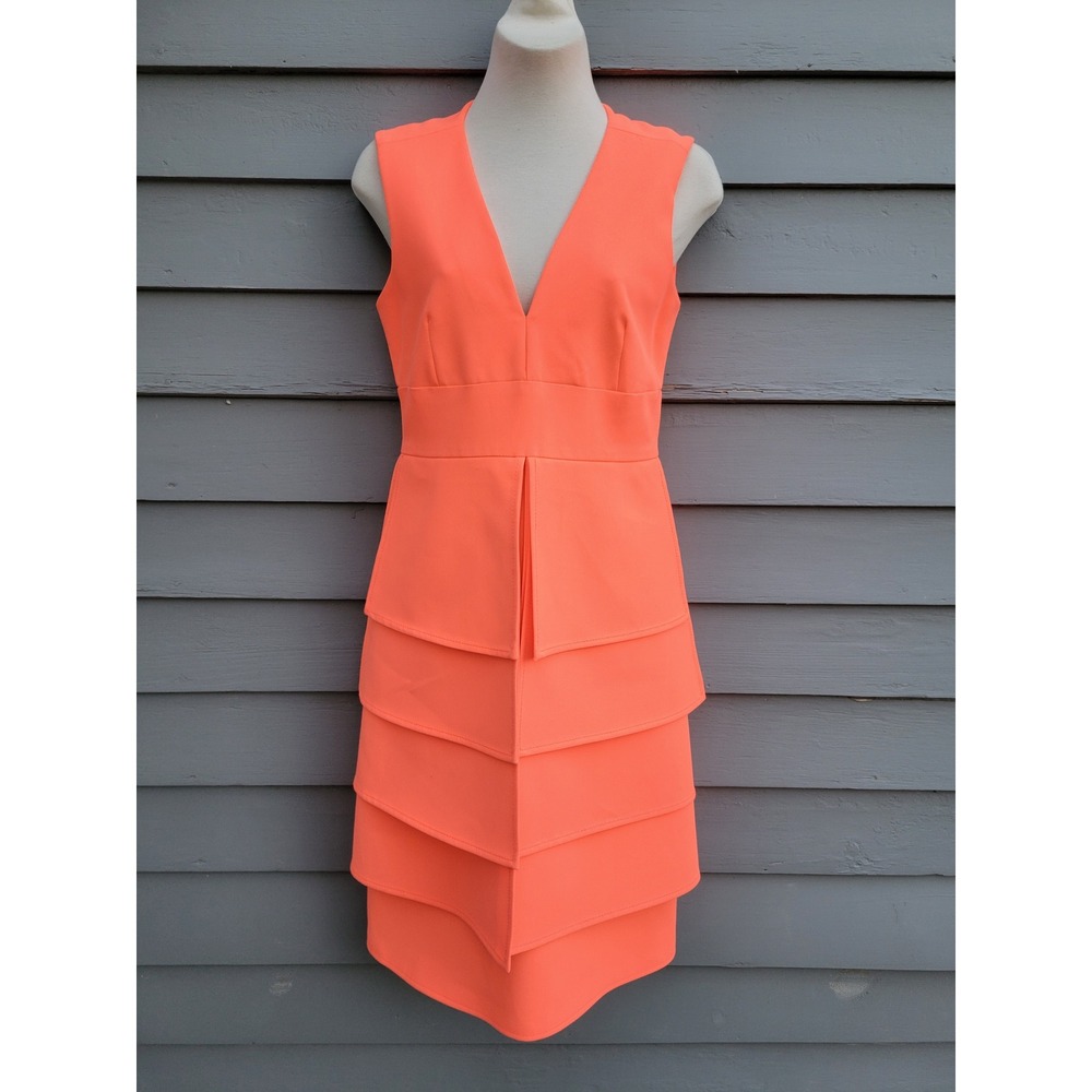 Opening Ceremony Dress Neon Coral Tiered V-Neck Sleeveless Cocktail Size 4